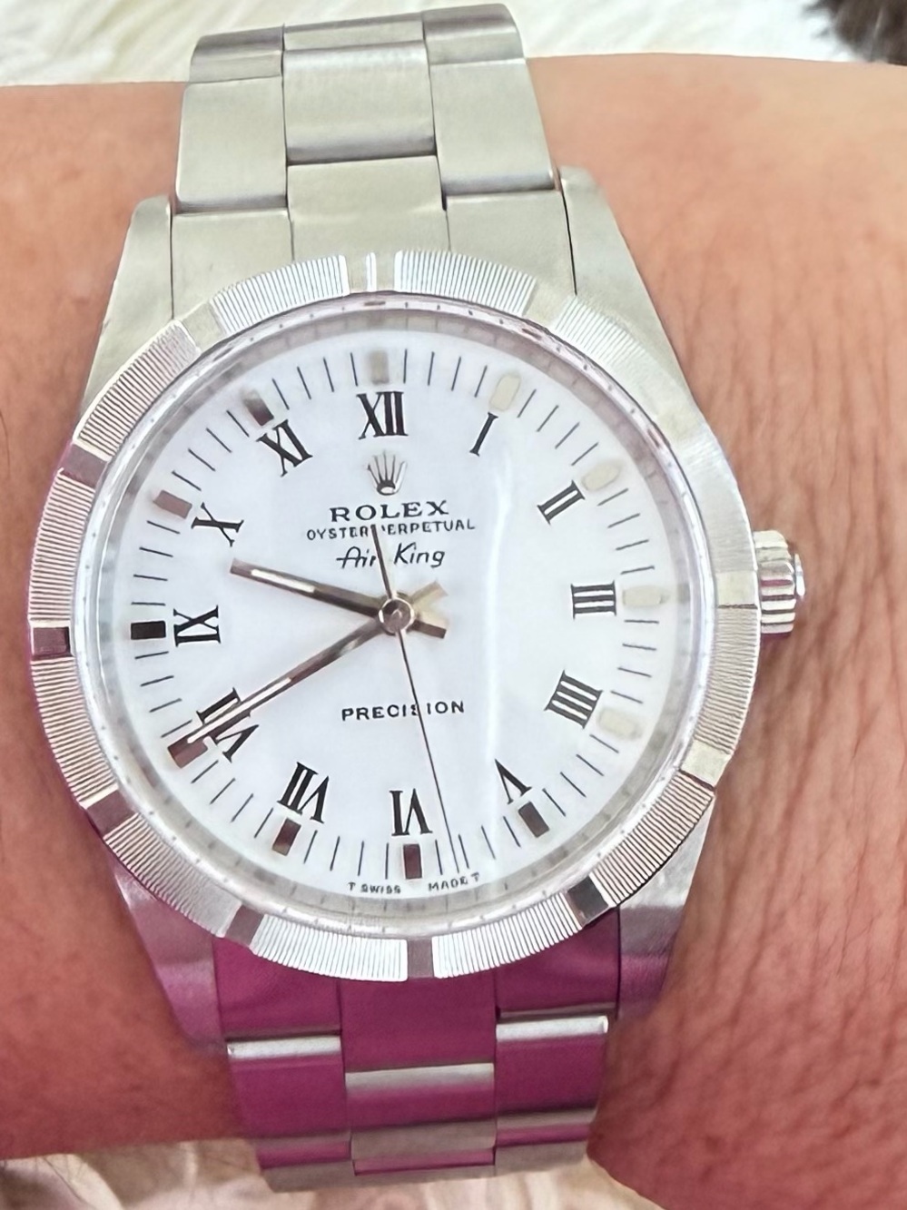 ROLEX AIR KING PRECISION 34mm WHITE INDEX-ROMAN DIAL ORIGINAL BEZEL & paperwork